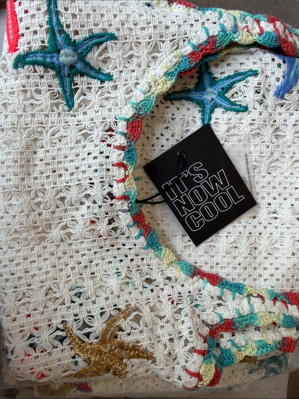Crochet Beach Mini Dress with Starfish Embroidery - White - Picture 6 of 8